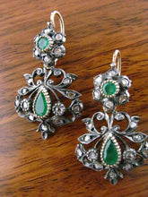 Load image into Gallery viewer, Vintage Emeralds & Rose Cut Diamonds 14K Day & Night Earrings