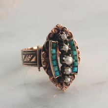 Load image into Gallery viewer, Victorian 14K Rose Gold Turquoise Pearl Ring circa 1895