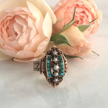 Load image into Gallery viewer, Victorian 14K Rose Gold Turquoise Pearl Ring circa 1895