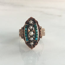 Load image into Gallery viewer, Victorian 14K Rose Gold Turquoise Pearl Ring circa 1895
