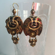 Load image into Gallery viewer, Victorian Russian 14K Gold Articulating Enamel Repousse Earrings