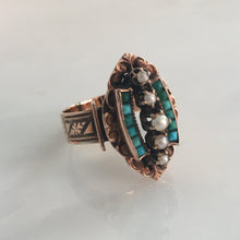 Load image into Gallery viewer, Victorian 14K Rose Gold Turquoise Pearl Ring circa 1895