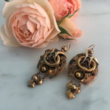 Load image into Gallery viewer, Victorian Russian 14K Gold Articulating Enamel Repousse Earrings