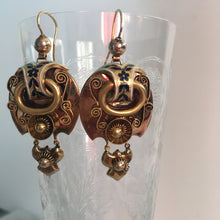Load image into Gallery viewer, Victorian Russian 14K Gold Articulating Enamel Repousse Earrings