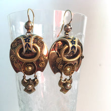 Load image into Gallery viewer, Victorian Russian 14K Gold Articulating Enamel Repousse Earrings