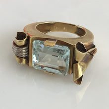 Load image into Gallery viewer, Art Deco Retro Aquamarine & 14K Gold Ring