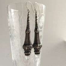 Load image into Gallery viewer, Victorian Silver & Moonstone Torpedo Earrings