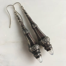 Load image into Gallery viewer, Victorian Silver & Moonstone Torpedo Earrings