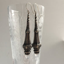 Load image into Gallery viewer, Victorian Silver & Moonstone Torpedo Earrings