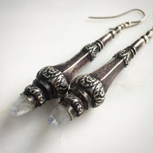 Load image into Gallery viewer, Victorian Silver & Moonstone Torpedo Earrings