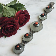 Load image into Gallery viewer, Art Deco Rock Crystal, Coral & Marcasite Bracelet