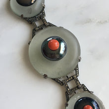 Load image into Gallery viewer, Art Deco Rock Crystal, Coral & Marcasite Bracelet