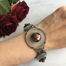 Load image into Gallery viewer, Art Deco Rock Crystal, Coral & Marcasite Bracelet