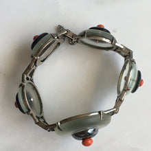 Load image into Gallery viewer, Art Deco Rock Crystal, Coral & Marcasite Bracelet