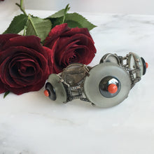 Load image into Gallery viewer, Art Deco Rock Crystal, Coral & Marcasite Bracelet