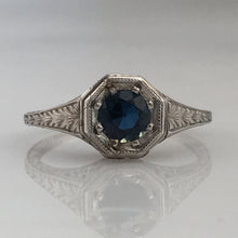 Load image into Gallery viewer, Art Deco Sapphire .40ct Platinum Engagement Ring