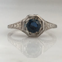 Load image into Gallery viewer, Art Deco Sapphire .40ct Platinum Engagement Ring