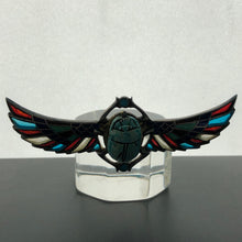 Load image into Gallery viewer, Plique-a-Jour Egyptian Revival Winged Wooden Scarab Brooch