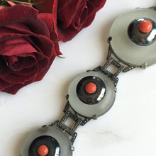 Load image into Gallery viewer, Art Deco Rock Crystal, Coral & Marcasite Bracelet