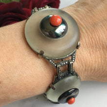 Load image into Gallery viewer, Art Deco Rock Crystal, Coral & Marcasite Bracelet