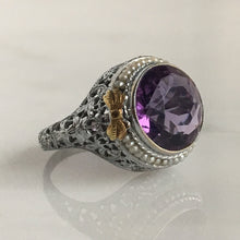 Load image into Gallery viewer, Edwardian Amethyst 14K Gold Filigree Ring