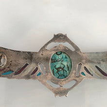 Load image into Gallery viewer, Plique-a-Jour Egyptian Revival Winged Wooden Scarab Brooch