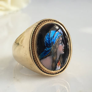 Victorian 14K Miniature Portrait Ring Signed Franel