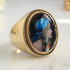 Victorian 14K Miniature Portrait Ring Signed Franel