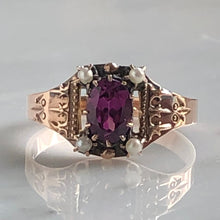 Load image into Gallery viewer, Victorian Garnet & Seed Pearl 14K Rose Gold Ring