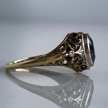 Load image into Gallery viewer, Vintage Aquamarine 14K Yellow Gold Filigree Ring