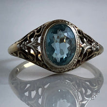 Load image into Gallery viewer, Vintage Aquamarine 14K Yellow Gold Filigree Ring