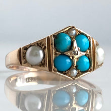 Load image into Gallery viewer, Victorian Turquoise, Pearls & Rose Cut Diamond 15K Ring