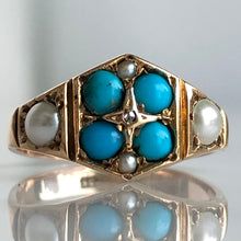 Load image into Gallery viewer, Victorian Turquoise, Pearls & Rose Cut Diamond 15K Ring