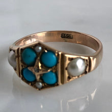 Load image into Gallery viewer, Victorian Turquoise, Pearls & Rose Cut Diamond 15K Ring
