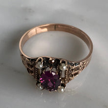 Load image into Gallery viewer, Victorian Garnet & Seed Pearl 14K Rose Gold Ring