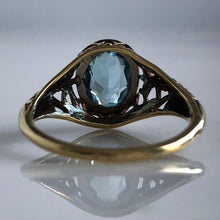 Load image into Gallery viewer, Vintage Aquamarine 14K Yellow Gold Filigree Ring