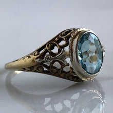 Load image into Gallery viewer, Vintage Aquamarine 14K Yellow Gold Filigree Ring
