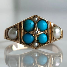 Load image into Gallery viewer, Victorian Turquoise, Pearls & Rose Cut Diamond 15K Ring