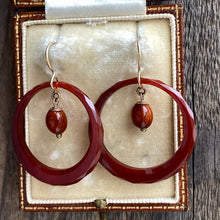 Load image into Gallery viewer, Victorian Carnelian Faceted Hoop 9K Earrings
