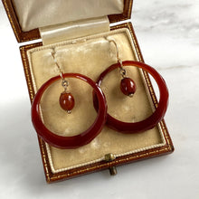 Load image into Gallery viewer, Victorian Carnelian Faceted Hoop 9K Earrings