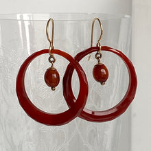 Load image into Gallery viewer, Victorian Carnelian Faceted Hoop 9K Earrings