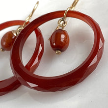Load image into Gallery viewer, Victorian Carnelian Faceted Hoop 9K Earrings