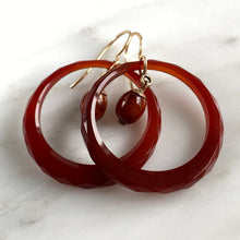 Load image into Gallery viewer, Victorian Carnelian Faceted Hoop 9K Earrings