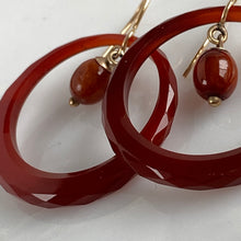 Load image into Gallery viewer, Victorian Carnelian Faceted Hoop 9K Earrings