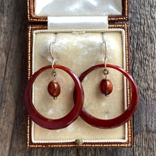 Load image into Gallery viewer, Victorian Carnelian Faceted Hoop 9K Earrings