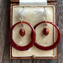 Load image into Gallery viewer, Victorian Carnelian Faceted Hoop 9K Earrings