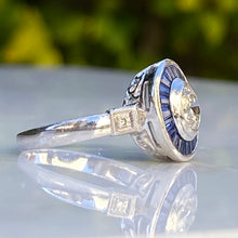 Load image into Gallery viewer, Art Deco Style Diamond & Sapphire .73ct Platinum Ring