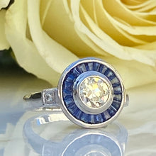 Load image into Gallery viewer, Art Deco Style Diamond & Sapphire .73ct Platinum Ring