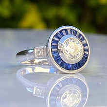 Load image into Gallery viewer, Art Deco Style Diamond & Sapphire .73ct Platinum Ring