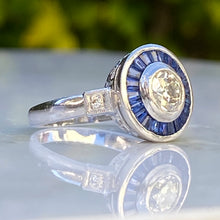 Load image into Gallery viewer, Art Deco Style Diamond & Sapphire .73ct Platinum Ring
